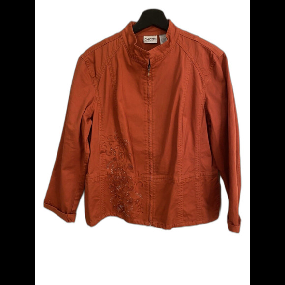 CHICO'S 2 (L) Full Zip Jacket 2 Boho Embroidery, 100% Cotton, Art To Wear F1 10 - Picture 2 of 12